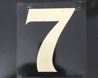 Antique Gas Station Sign Number 7 Boston Moore and Kling Petroleum Distressed Metal Black Rust Paint Industrial Letter