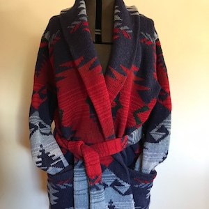 Ralph Lauren Sweater Coat Hand knit Large Wool Tribal Aztec Navajo Serape Cardigan Polo Southwest Western