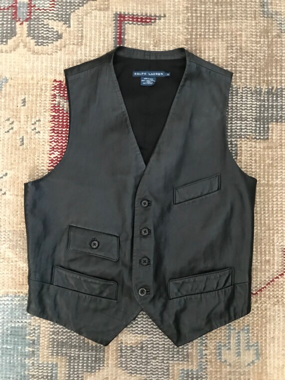 RALPH LAUREN VEST Leather Vest Vintage Womens Blu… - image 8