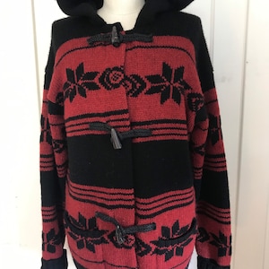 Vintage Ralph Lauren Sweater Coat Duffle Stadium Hoodie Hand knit M L XL Wool Tribal Aztec Navajo Serape Cardigan Polo Southwest Western