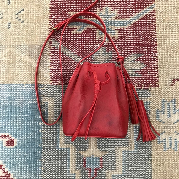 Vintage Ralph Lauren Bucket Bag Leather Bag Red Leather Bag