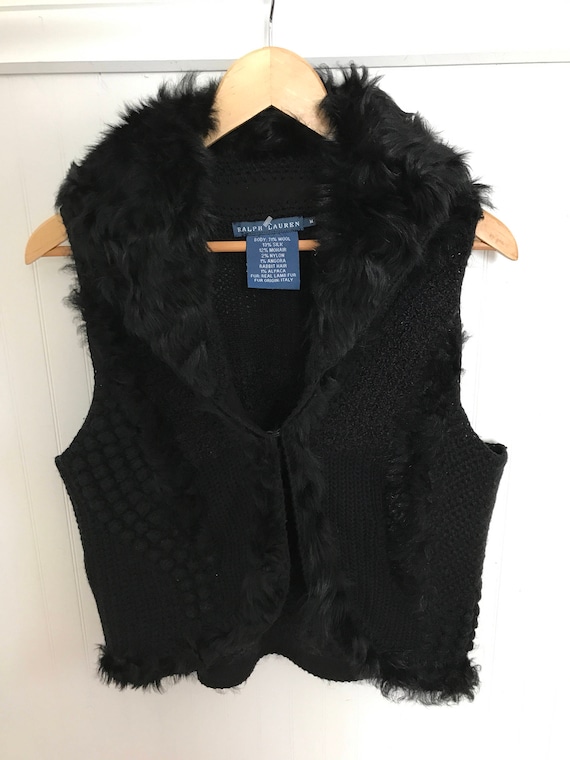 Ralph Lauren Shearling Fur Wool Vest Vintage Wome… - image 3