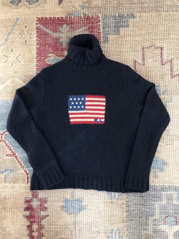 Ralph Lauren Cashmere Flag Sweater Navy American … - image 3