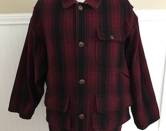 Ralph Lauren Jacket Wool Plaid Hunting Jacket Coat Men L Buffalo Plaid  Black Red Game Jacket Barn Jacket Country Polo