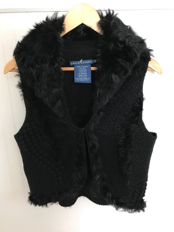 Ralph Lauren Shearling Fur Wool Vest Vintage Wome… - image 2