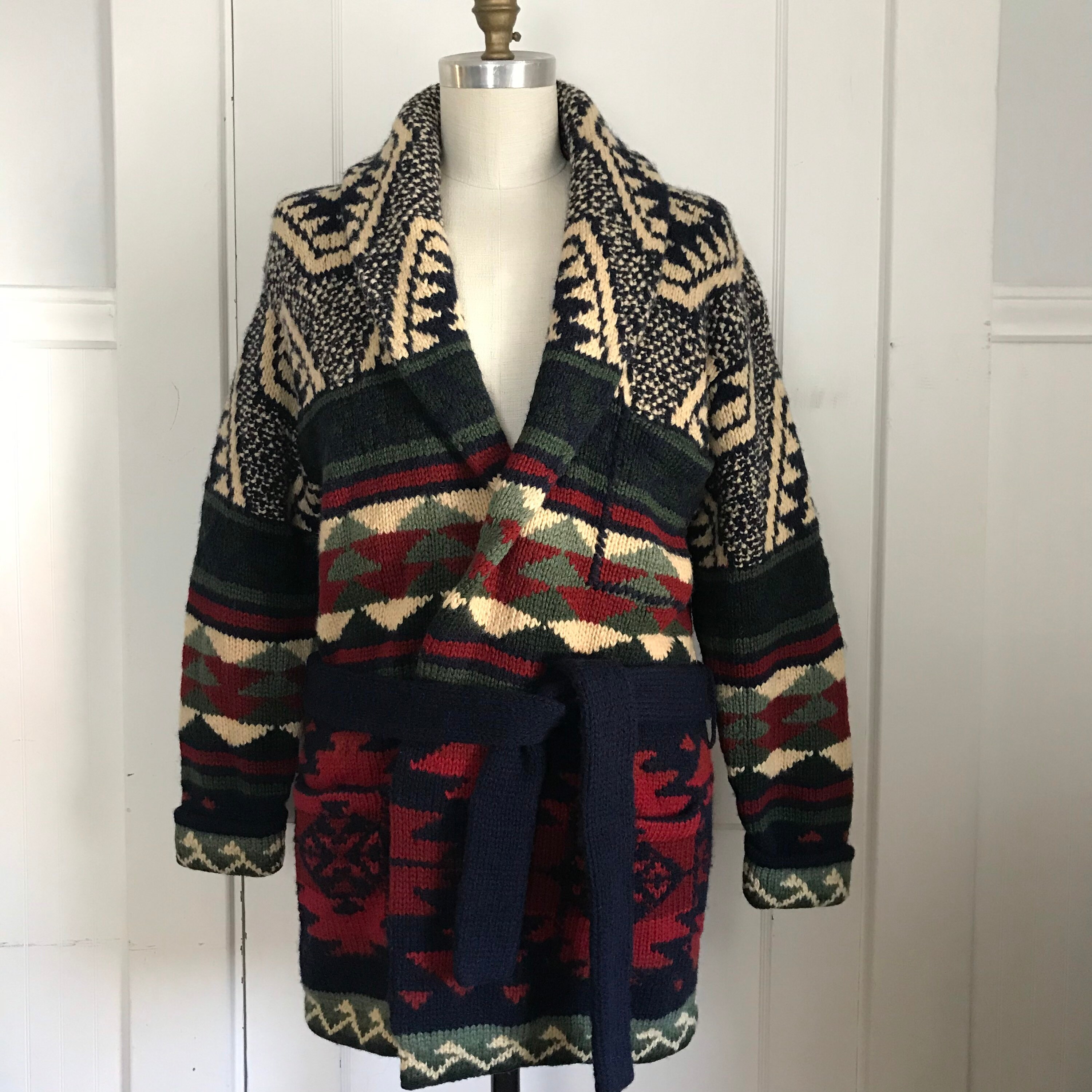 Vintage Ralph Lauren Sweater Coat Hand Knit M Wool Tribal Aztec Navajo Serape Cardigan Polo Southwest Western Etsy UK