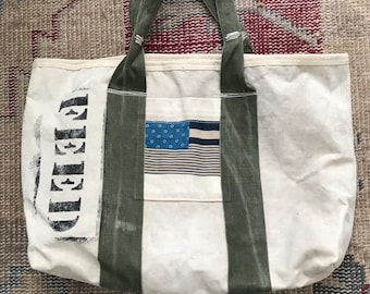 Vintage Ralph Lauren Black Nylon Tote Bag: Polo Jeans Co USA Flag