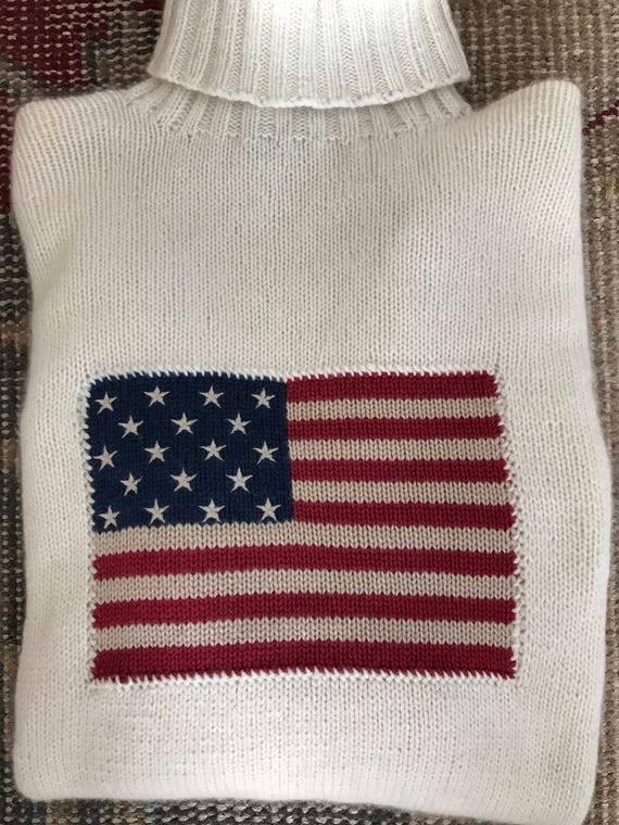 Ralph Lauren Cashmere Flag Sweater Navy American Flag U S A American  Turtleneck Polo Western - Etsy