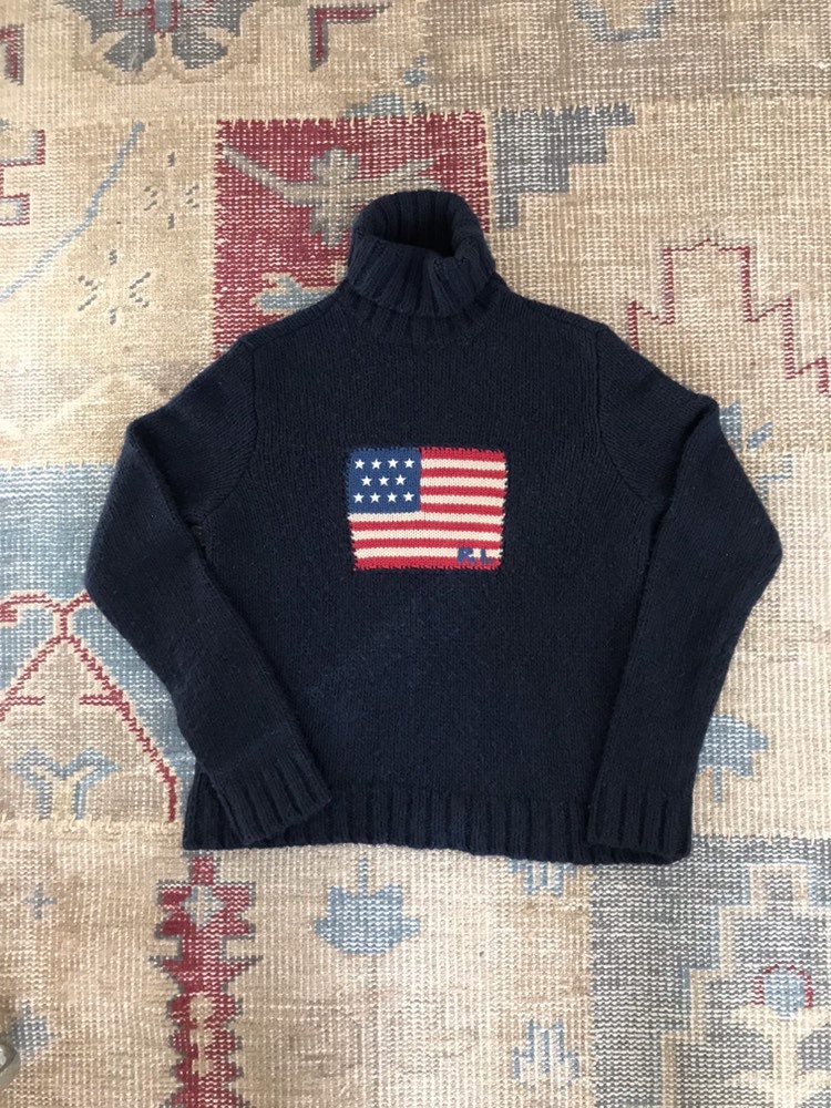 Ralph Lauren Cashmere Flag Sweater Navy American Flag U S A American Turtleneck Polo Western
