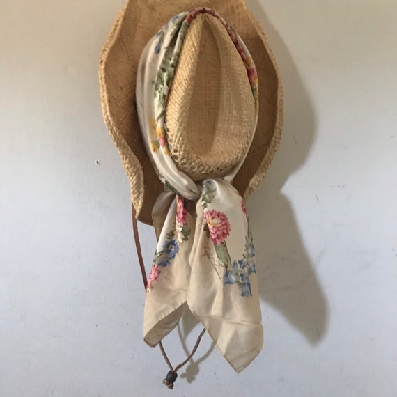 Vintage Cowboy Hat Wicker Ralph Lauren Silk Scarf