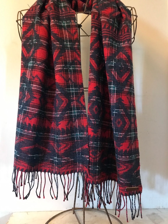 Ralph Lauren Tribal Scarf Plaid Beacon Fringed Sc… - image 4