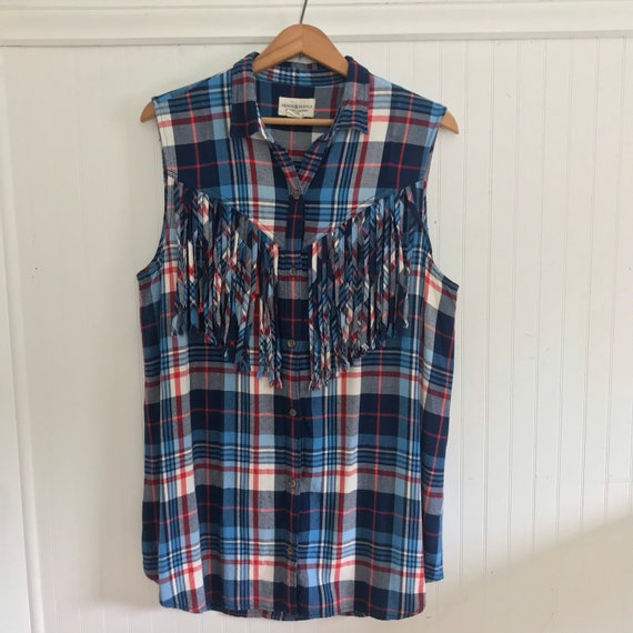 Ralph Lauren Plaid Shirt Western Fringed Shirt Cow