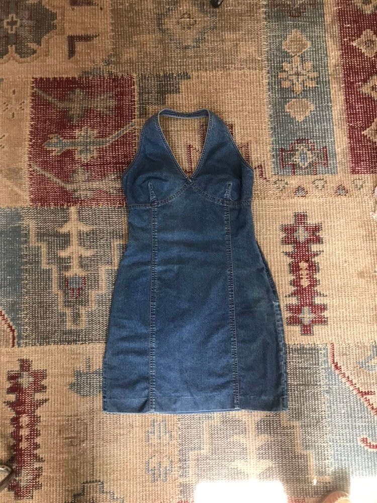 Blue jean halter dress hotsell