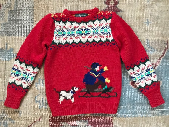 Ralph Lauren Sweater Hand Knit Ski Sweater Sledding Skating Girls 