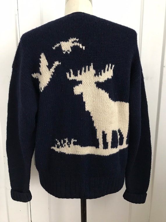 Vintage Ralph Lauren Hand knit Sweater Moose Bird… - image 5