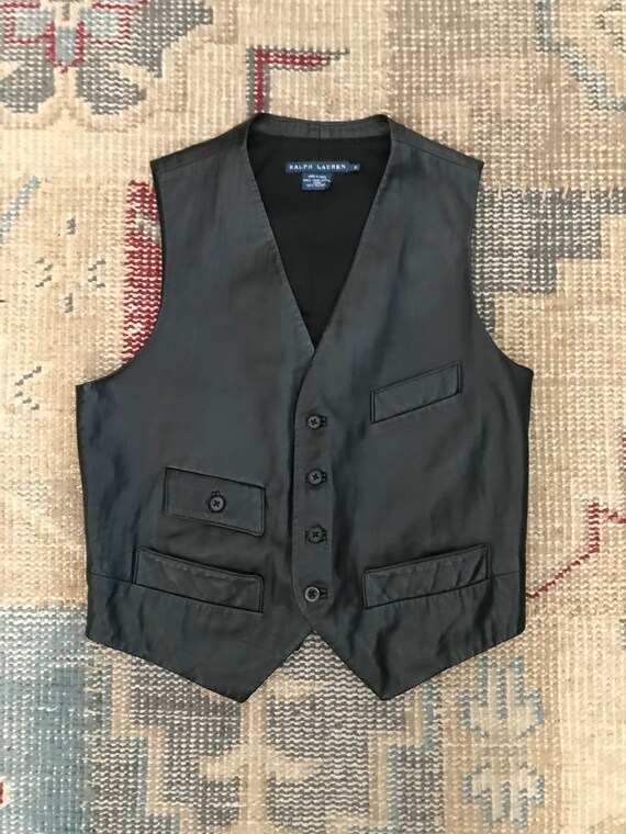 RALPH LAUREN VEST Leather Vest Vintage Womens Blu… - image 2