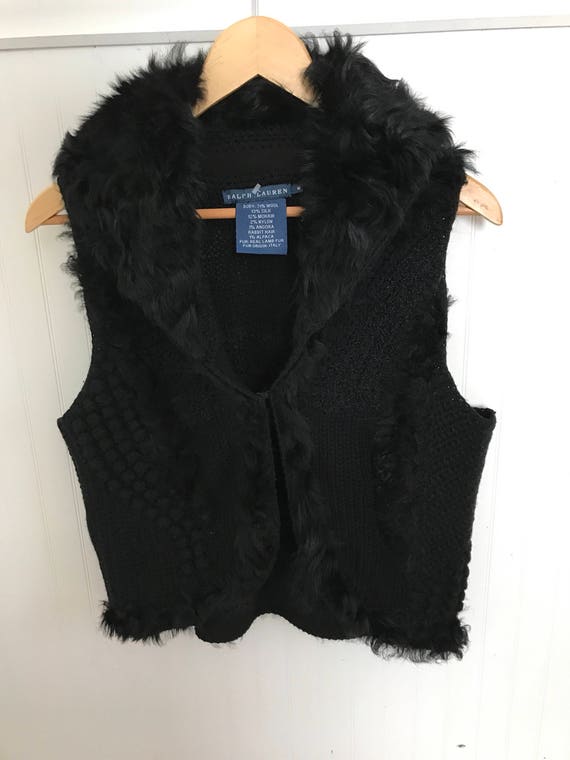 Ralph Lauren Shearling Fur Wool Vest Vintage Wome… - image 1