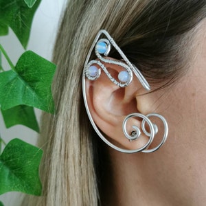 Silver Tone Elf Ear Cuff with Opalite Beads