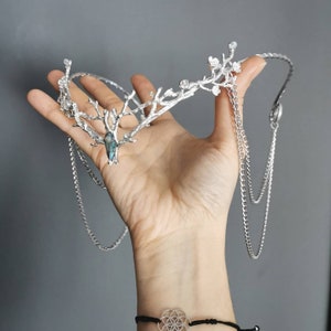 Elfen Tiara mit Kristall Perle/ Elfen Kopfschmuck/Elfenkrone/Tiara Elfe/Kronenreif/Hochzeitskrone/Feen Tiara