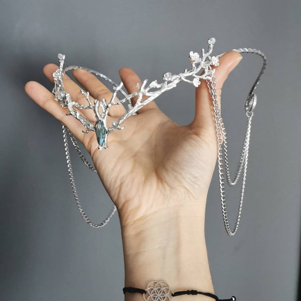Elf tiara with crystal bead/ elf headpiece /crown elven/ tiara elven/ crown circlet / wedding crown/fairy tiara