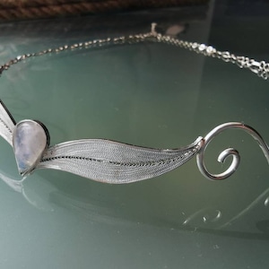 Silver Filigree Elf Tiara: Moonstone Elven Wedding Crown