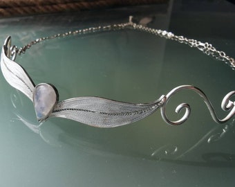 Silver Filigree Elf Tiara: Moonstone Elven Wedding Crown