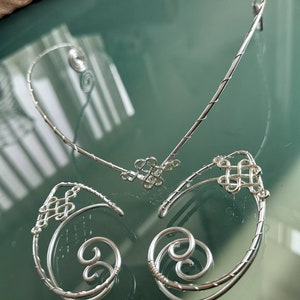 Elven Tiara and Earcuff Set: Silver tone Viking Knot Wedding Crown
