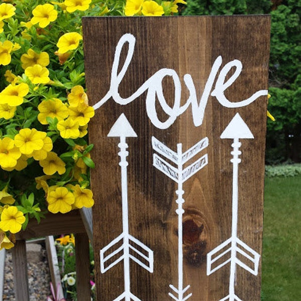 Love with Arrows Sign, Hanging Wooden Arrow Sign, Love Sign, Rustic Love Arrows, Wood Signs, Arrow Decor, Home Decor, Love Decor, Wood Gifts
