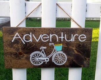 Adventure Sign, Adventure with Bike Sign, Wooden Bike Sign, Bike Art, Bicycle Sign, Wooden Home Decor, Wood Signs, Bike Signs, Bicycle Art