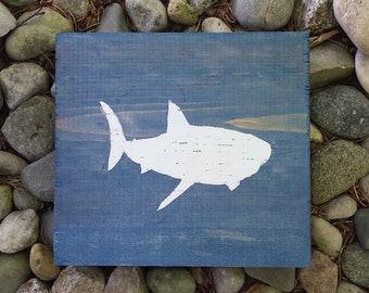Shark Sign, Nautical Wooden Sign, Nursery Sign, Nursery Decor, Nautical Kid's Room Decor, Kid's Shark Sign 8" x 8"