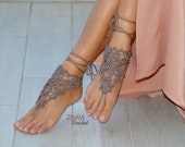 Crochet barefoot sandals, Foot jewelry, Wedding, Sexy, Yoga, Anklet, Steampunk, Beach Pool, Spring wedding
