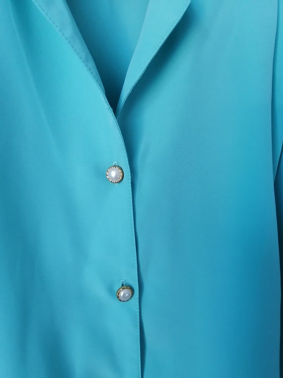 VINTAGE. 1980's aqua blouse with pleat shoulders.… - image 4