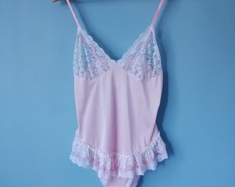 VINTAGE. Pink and white lace teddy/bodysuit. *Undercover Wear*