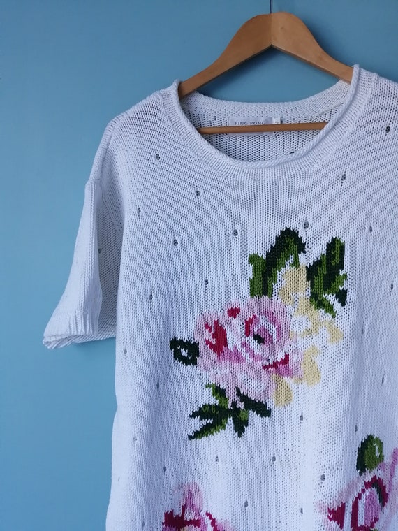 VINTAGE. 1980's rose motif pullover short sleeve … - image 3