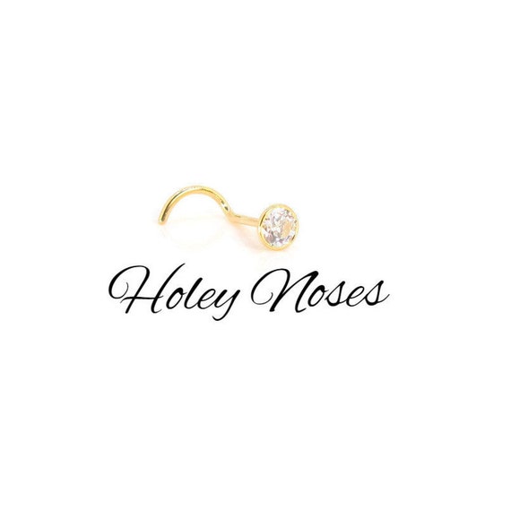 Handmade  Genuine Gold Nose stud - 18ct Yellow Gold 3mm Cubic Zirconia Nose Stud Ring Pin white and sparkley large nose stud