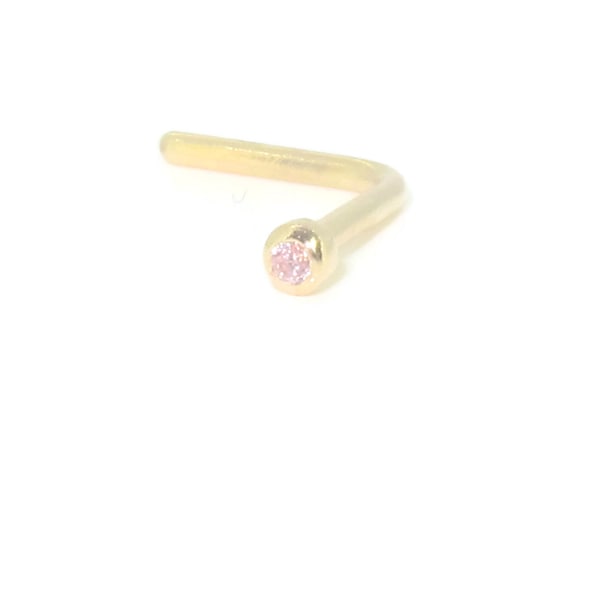 1mm pink cz Handmade  Genuine  9ct yellow gold swiss cut pink Crystal created pink diamond nose stud pin ring bone 20g