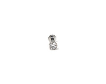 18ct White Gold 3mm created Diamond 16g Labret, tragus, ears, lobe, beauty spot piercing body jewellery for face Handmade