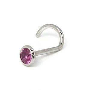 May include: A silver nose stud with a curved post and a round, bezel-set pink gemstone. The jewelry is set against a white background. The brand name "Holey Noses" is written in cursive script at the bottom.