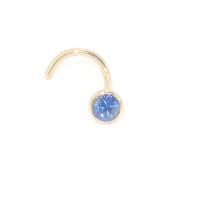 Anel de nariz feito à mão em ouro genuíno, pino de nariz, osso de nariz, parafuso-ouro amarelo 18ct, 2.5mm, safira natural do ceilão