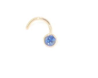Handmade  Genuine Gold Nose stud Nose ring Nose pin Nose bone Nose screw  -  18ct yellow gold 2.5mm natural  Ceylon sapphire nose stud