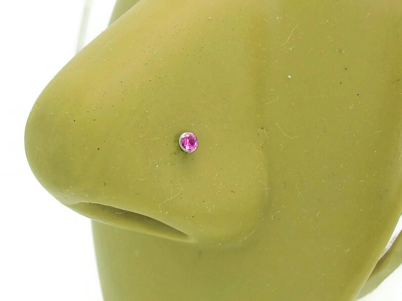 18ct White Gold 2mm Genuine Natural Pink Sapphire Nose Stud Handmade Genuine Gold Nose stud Nose ring Nose pin Nose bone Nose screw
