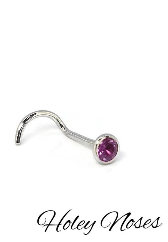 Handmade  Genuine Gold Nose stud Nose ring Nose pin Nose bone Nose screw  - 18ct white gold 2.5mm natural  Pink sapphire nose stud