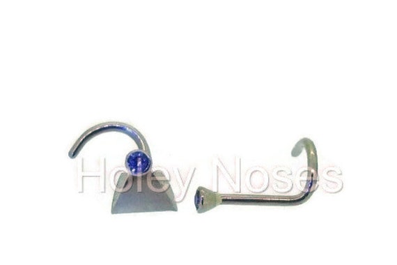 Ceylon sapphire Handmade  Genuine Gold Nose stud Nose ring Nose pin Nose bone Nose screw  - 18ct white gold 1.5mm Ceylon sapphire