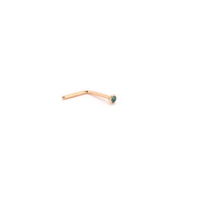 Handmade  Genuine Gold Nose stud - 18ct Rose  Gold 1.5mm created emerald green Crystal gem Nose stud ring pin Genuine
