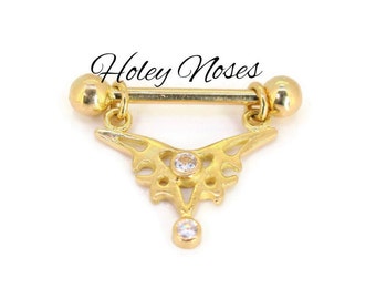 18ct yellow gold 14g barbell with 4mm ball and 18ct yellow gold diamond swinger, handmade for you personally