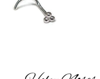 Trinity ball White gold  Handmade  Genuine Gold Nose stud - 18ct White Gold Small petite microdot Solid 3xBall Nose Stud Ring Pin Bone