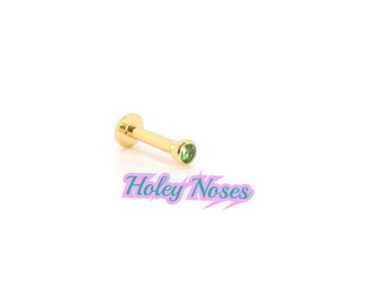 Handmade 18ct yellow gold 2mm natural tourmalene labret tragus piercing labret internally threaded made to order to your size earrings