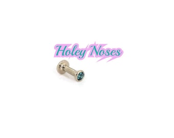 Handmade 18ct White gold 2mm natural tourmalene labret monroe tragus piercing labret internally threaded made to order to your size earrings