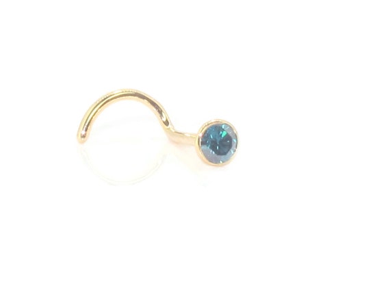 18ct White Gold Aqua Blue Diamond 0.03ct Nose Stud Ring Bone Pin body jewellery 18ct White Gold Aqua Blue Diamond 0.03ct Nose Stud Ring Bone Pin body jewellery