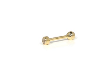 Diamond 0.03ct 18ct Yellow Gold  16g barbell for ears or body jewellery  made for you to your size requirements